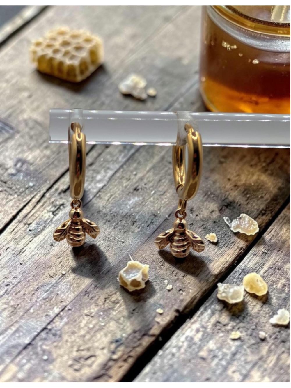 Gold Bee Huggie Hoop Earrings, 18K Gold Plated Bee Charm